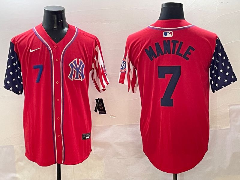 Men New York Yankees #7 Mantle Red a generation of national flags Jointly Name 2025 Nike MLB Jersey style 4